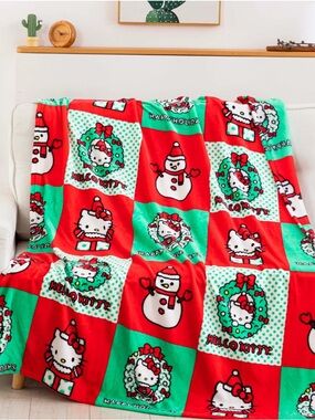 Hello Kitty Red & Green Holiday Plush Throw Blanket